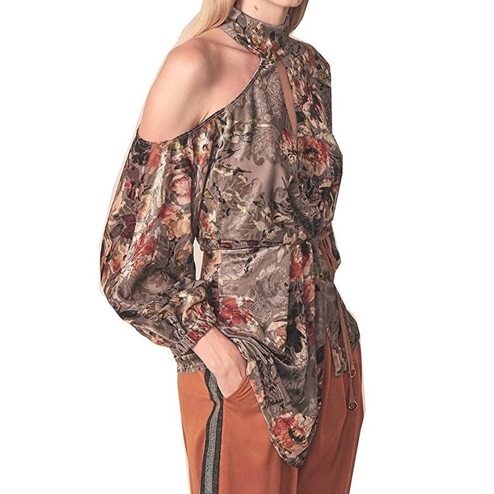 NEW Allen Schwartz Women Mulberry Asymmetric Velvet Burn Out Wrap Dress Blouse - Picture 7 of 10